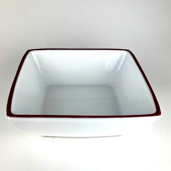 Euro Ceramica White Porcelain Square Bowl with Hand-Painted Rim Made in Portugal - Picture 1 of 7